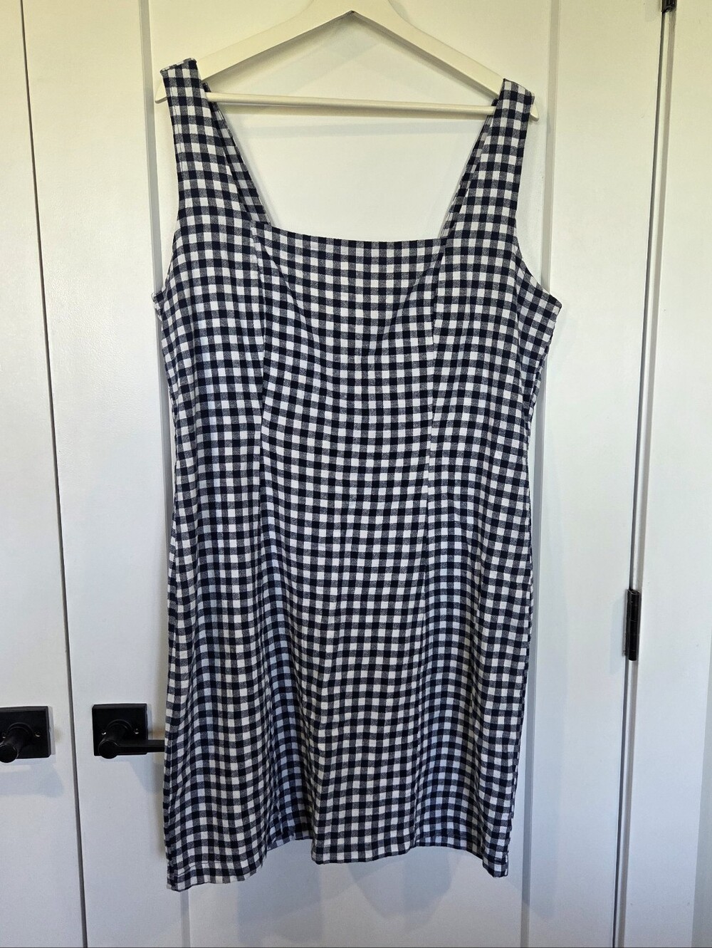 Navy and White Gingham Square-Neck Mini Dress